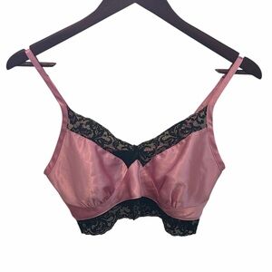 Victorias Secret vintage bralette size small pink satin with black lace feminine